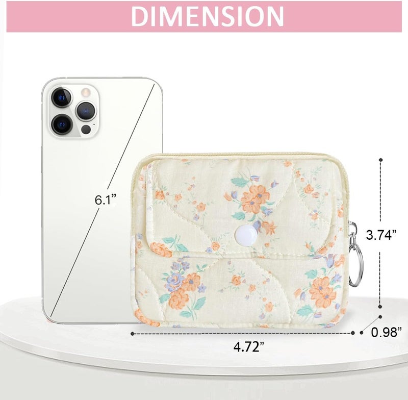 Modacarry Store Cotton Quilted Floral Coin Pouch with Cute Prints Zipper for Women Girls (ORANGE FLOWER) - Image 3